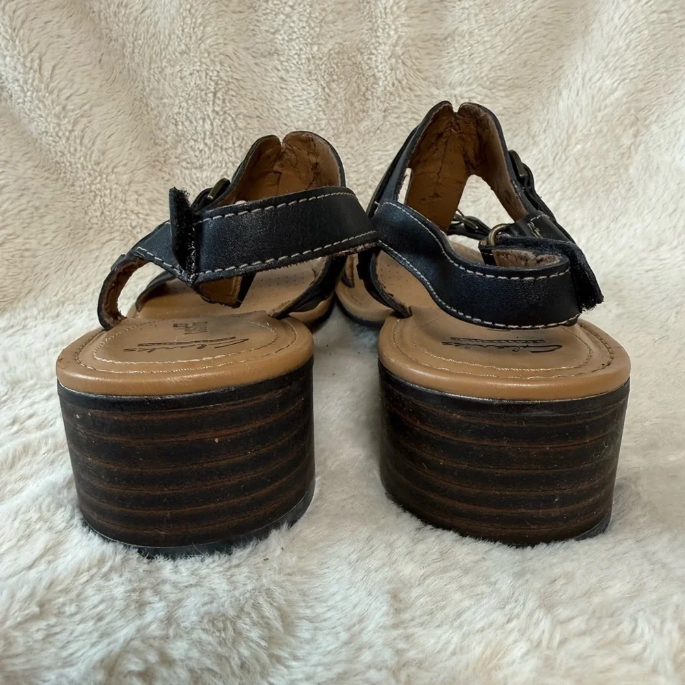 Clark's Collection Madalyn Black Leather Sandals Womens Sz 8.5 *Flaw*